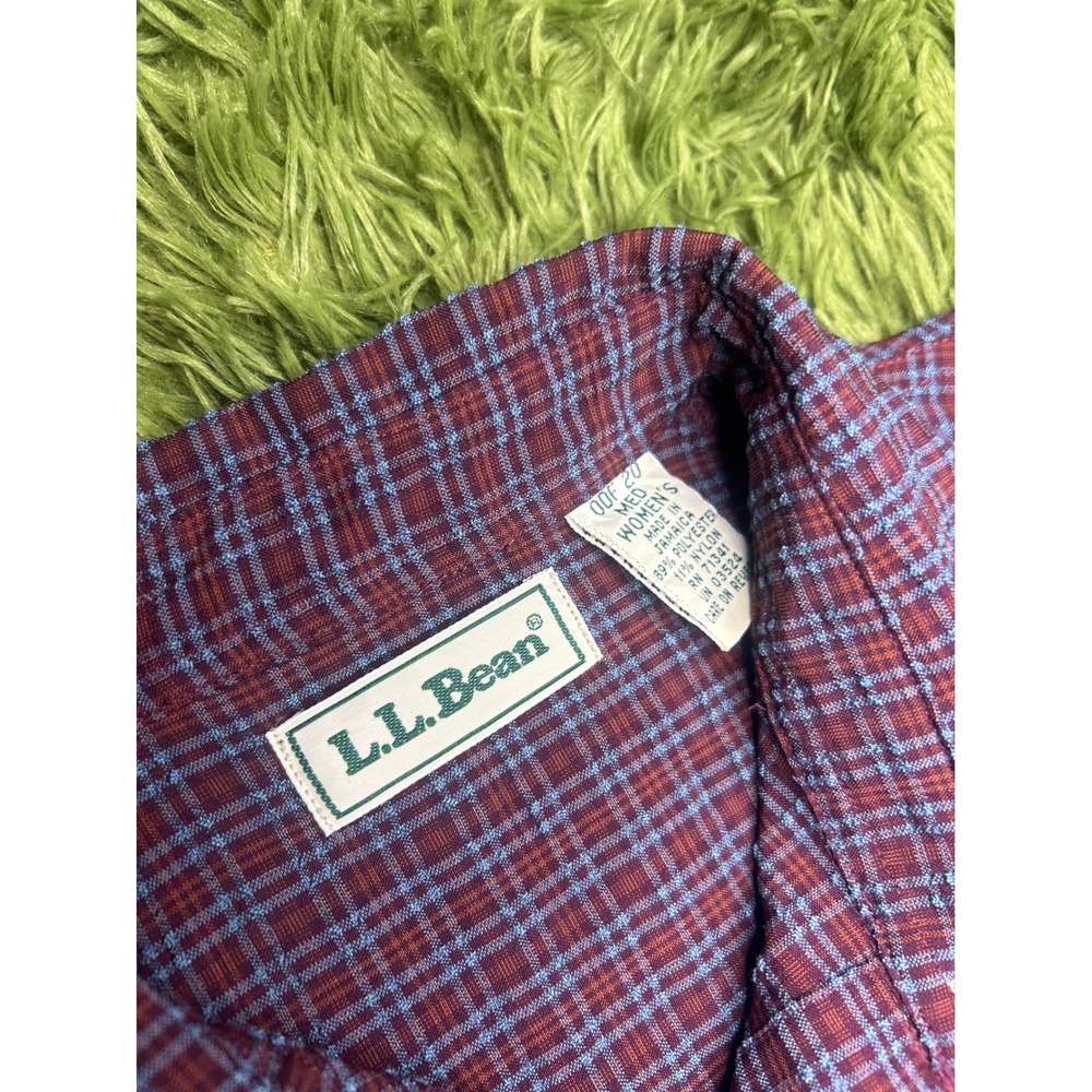 L.L. Bean Shirt Womens Medium Purple Plaid Roll-Tab Sleeve Outdoor Casual VTG - Picture 2 of 8